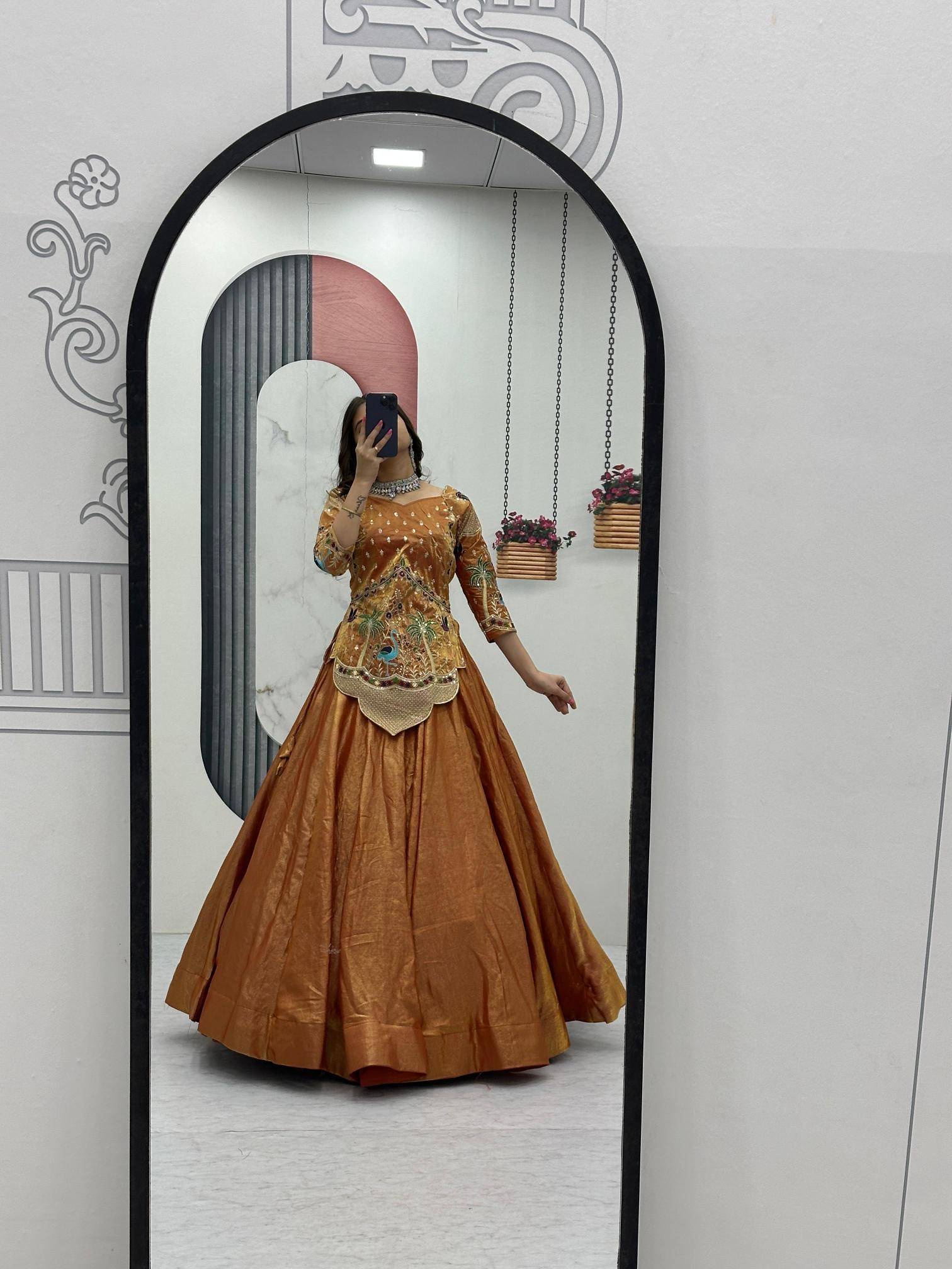 Tapi 312 silk satin Yellow Designer lehenga choli online